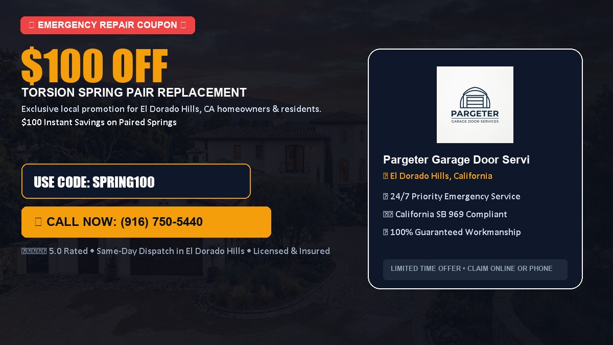 $100 OFF Heavy-Duty Torsion Spring Pair Replacement in El Dorado Hills, CA