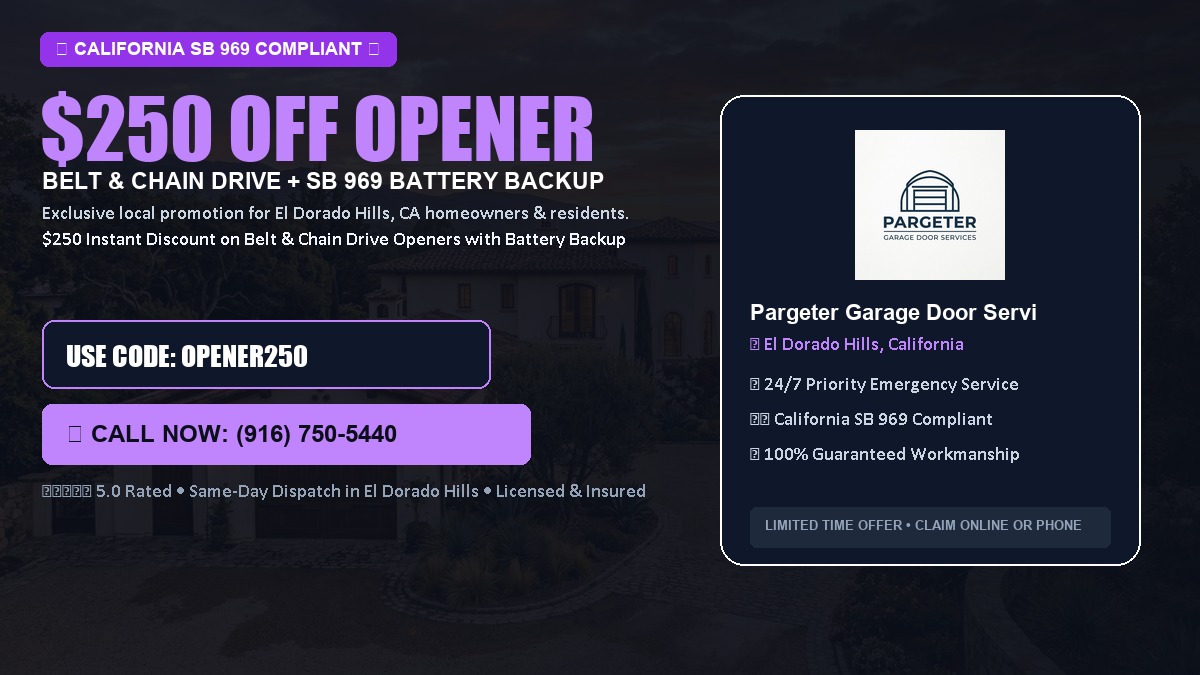 $250 OFF Smart Garage Door Opener Installation (Belt & Chain Drive with California SB 969 Battery Backup) in El Dorado Hills, CA